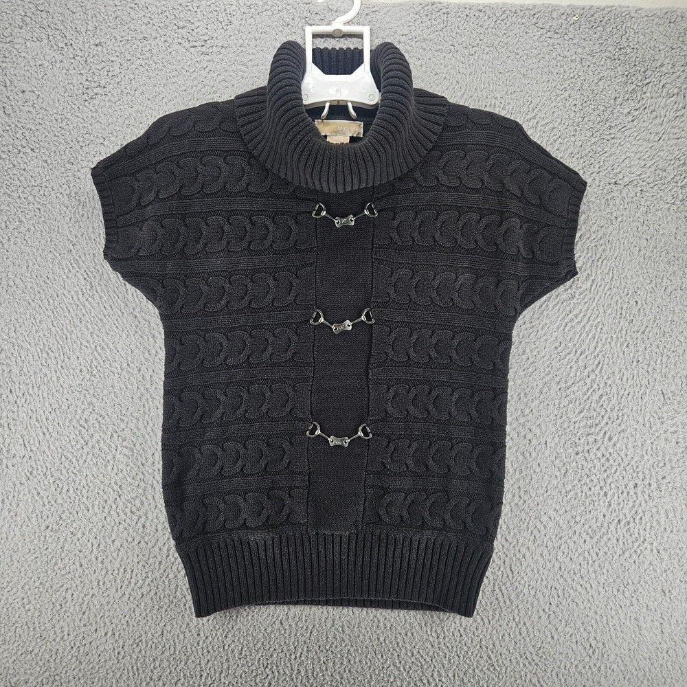 Michael Kors Sweater Women's Medium Knit Short Sleeve Logo Knit Black - M